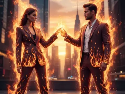 A_beautiful_modern_fiery_woman_touching_hands_with-1759425439462 copy Этапы отношений близнецов пламени: от встречи до единства